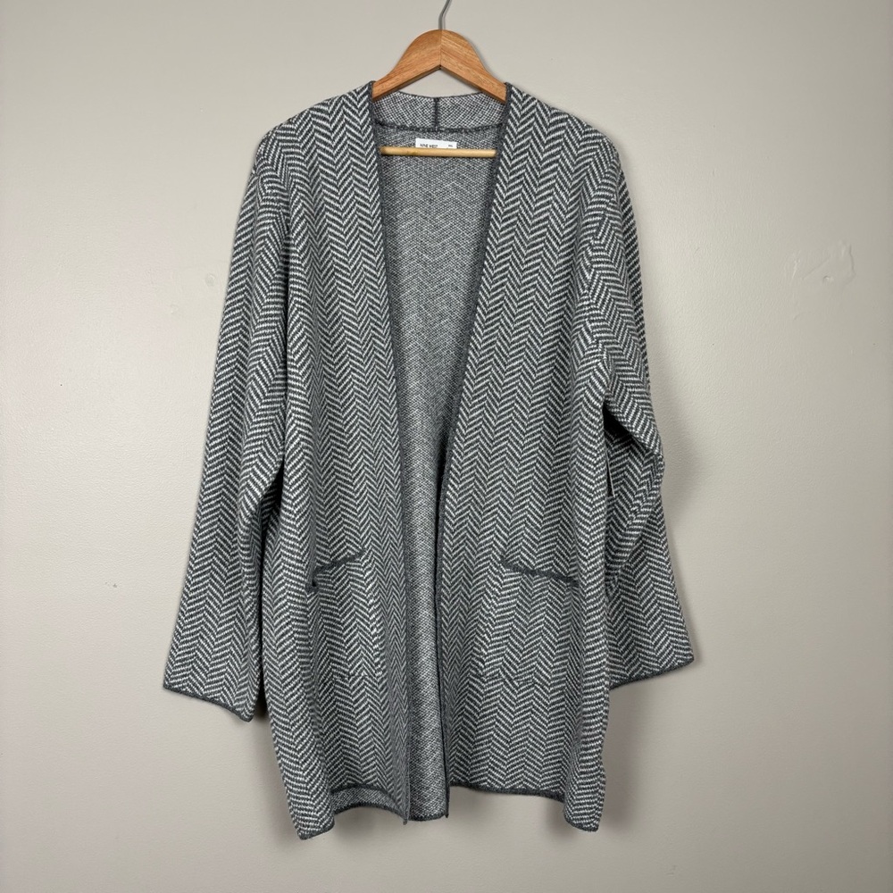 Nine‎ West Cardigan Womens XXL Grey White Clean Collar Open Front Knit Coatigan